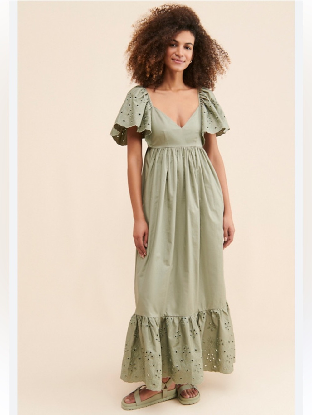 NEW En Saison x Anthropologie Barnette Sage Eyelet Boho midi dress women size S